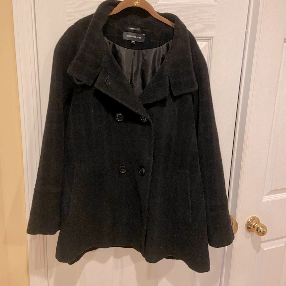 Jones New York Black Winter Wool Blend Coat Jacket Size 22W